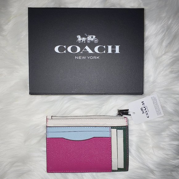 Coach NWT Large Leather Card Case Zipper Wallet Colorblock - Picture 3 of 12